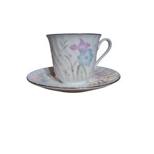 Regent China Pastel  Floral Tea Cup & Saucer Set Gold Border